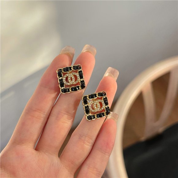 3/$35 Dainty Metal Chain Buckle Small Ear Studs Square Earrings Black Gold - Picture 5 of 6